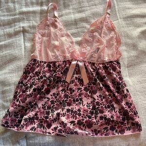 Coquette Floral Lace Trim Babydoll - Pink